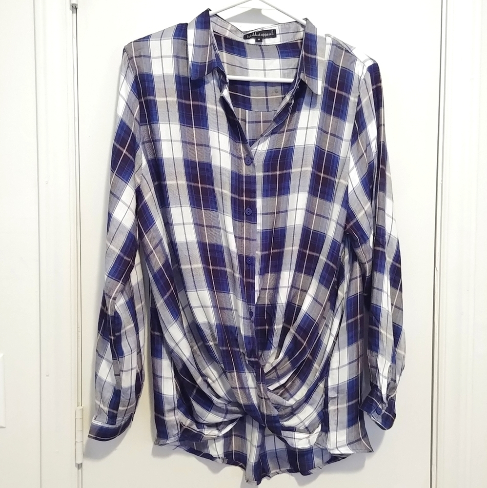 Blue & White Button Down Checkered Top
